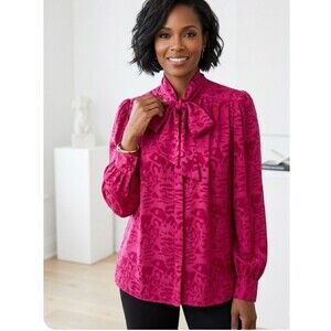 Oleg Cassini Vintage 100% Silk Blouse Pink Magenta Size 12 - Old Money Quiet Lux